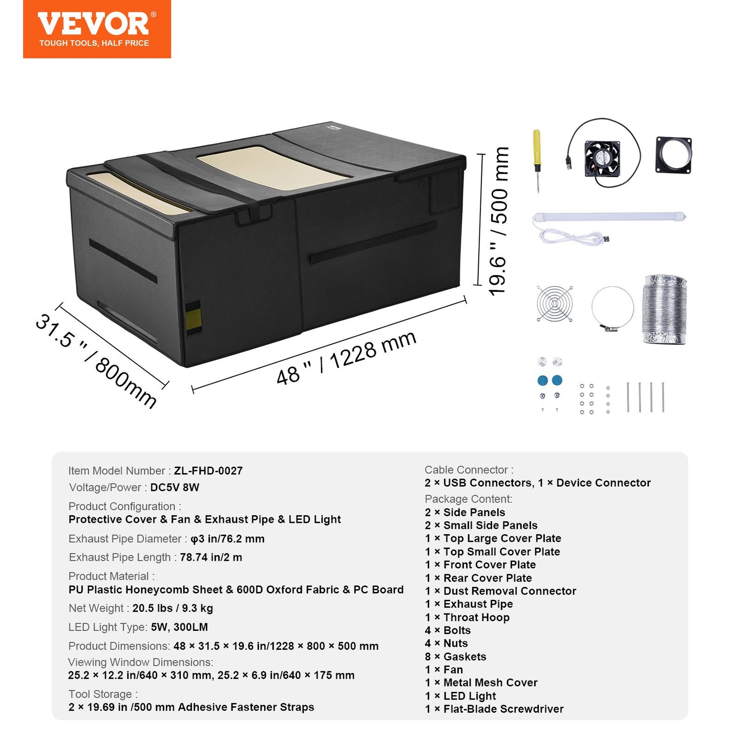 Proteção para Gravadora Laser VEVOR com Exaustor e Luz LED
