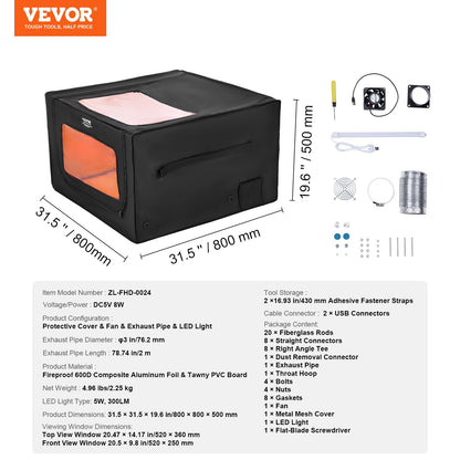 Proteção VEVOR para Gravadora Laser 800x800x500 mm