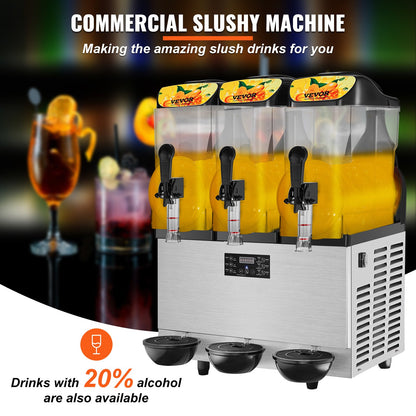 Máquina Slushy Comercial 3x12L Aço Inoxidável 220V