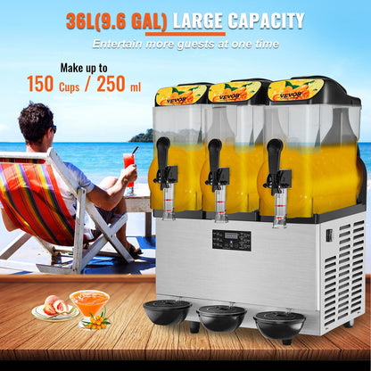 Máquina Slushy Comercial 3x12L Aço Inoxidável 220V