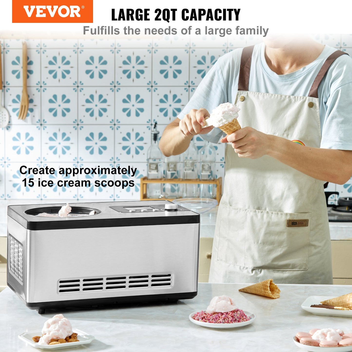 Máquina Automática Gelados 1.9L VEVOR Elétrica Prateada