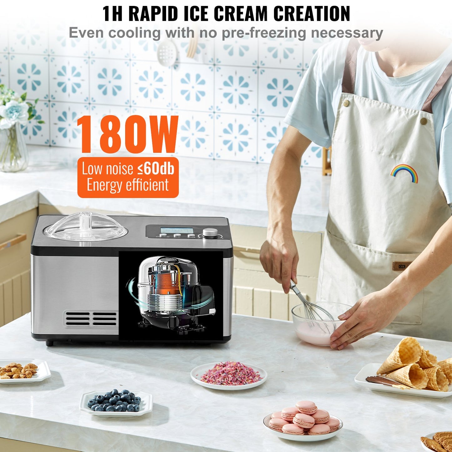 Máquina Automática Gelados 1.9L VEVOR Elétrica Prateada