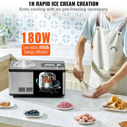 Máquina Automática Gelados 1.9L VEVOR Elétrica Prateada