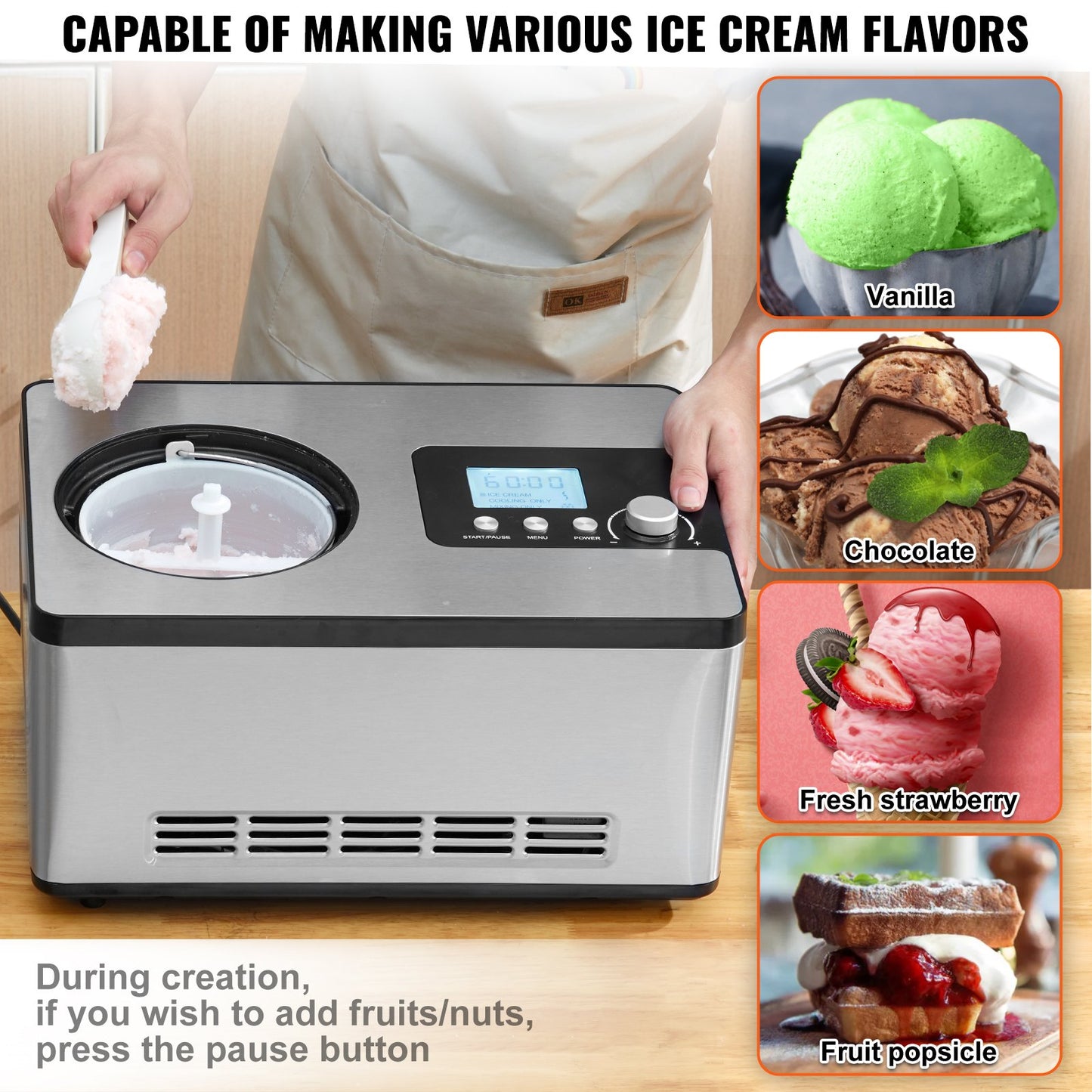 Máquina Automática Gelados 1.9L VEVOR Elétrica Prateada