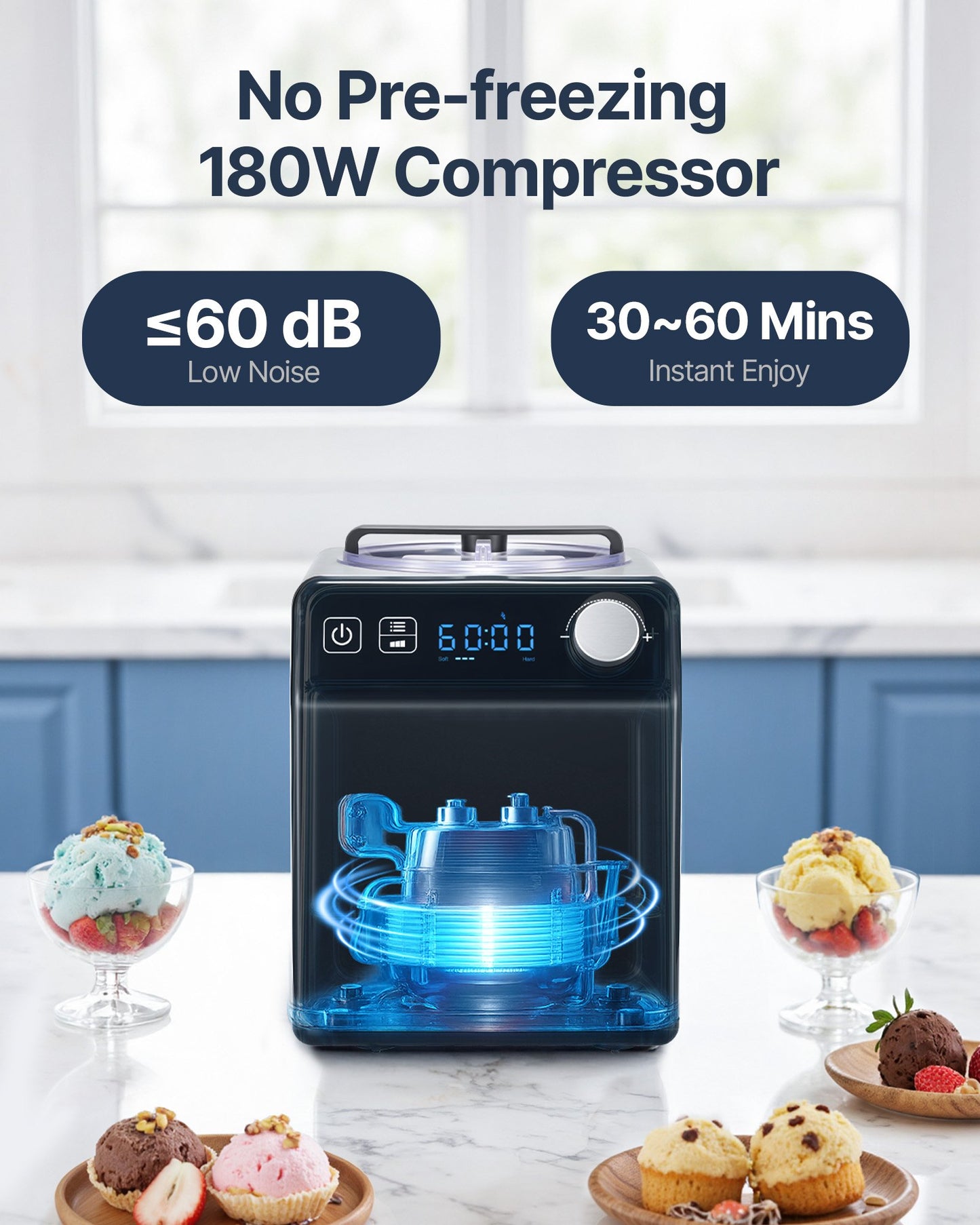 Máquina de Gelados Automática 1.9L VEVOR Preta