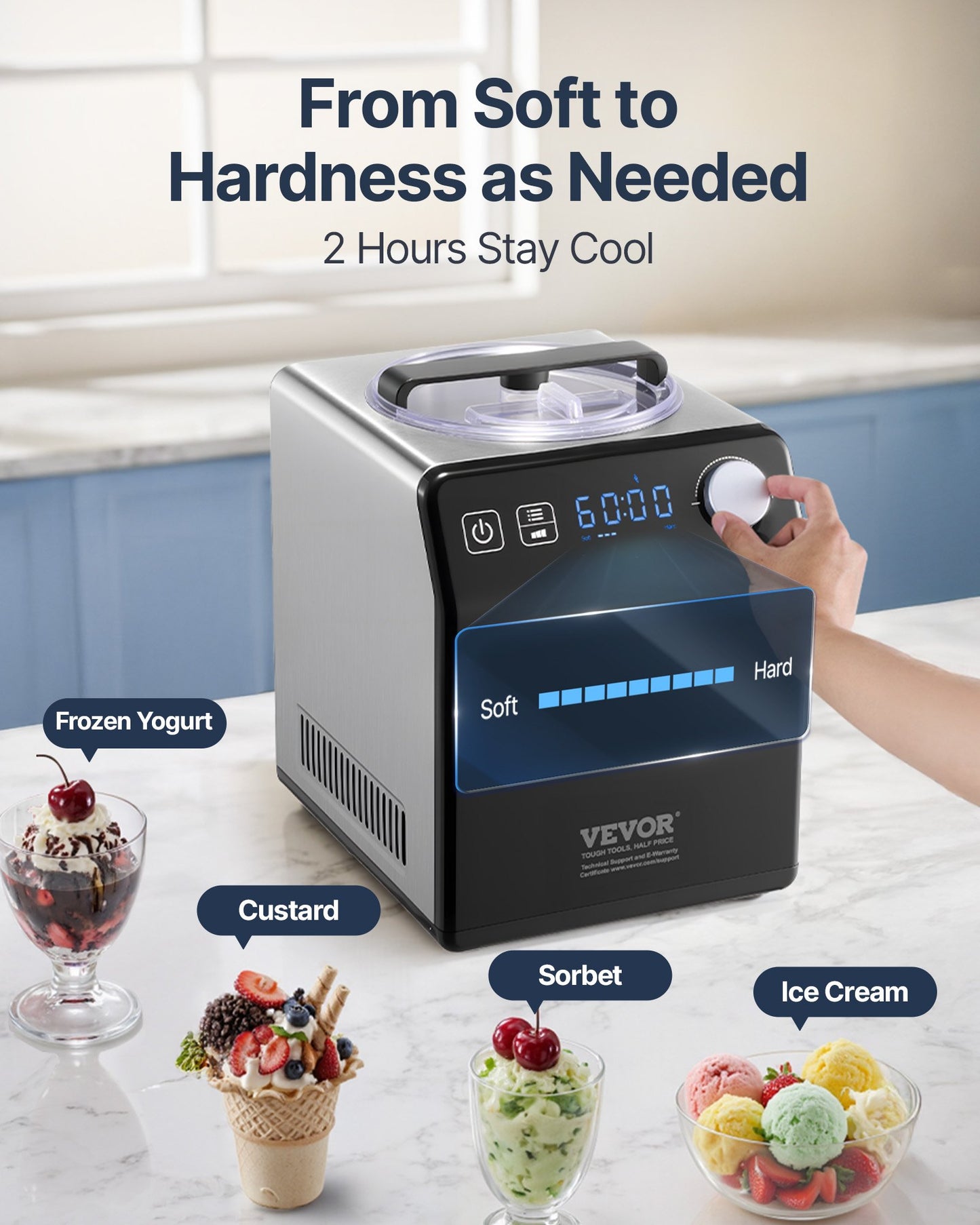 Máquina de Gelados Automática 1.9L VEVOR Preta