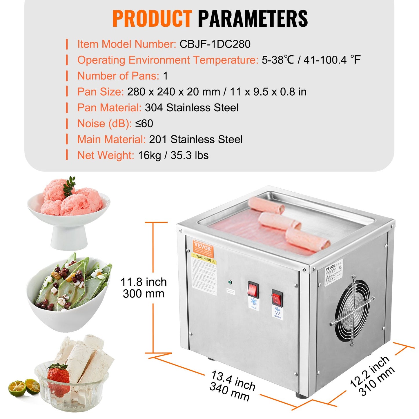 Máquina de Gelado Frito VEVOR com Compressor e Espátulas