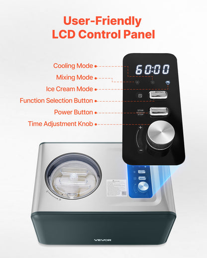 Máquina Automática de Gelados VEVOR 1.5L com Compressor