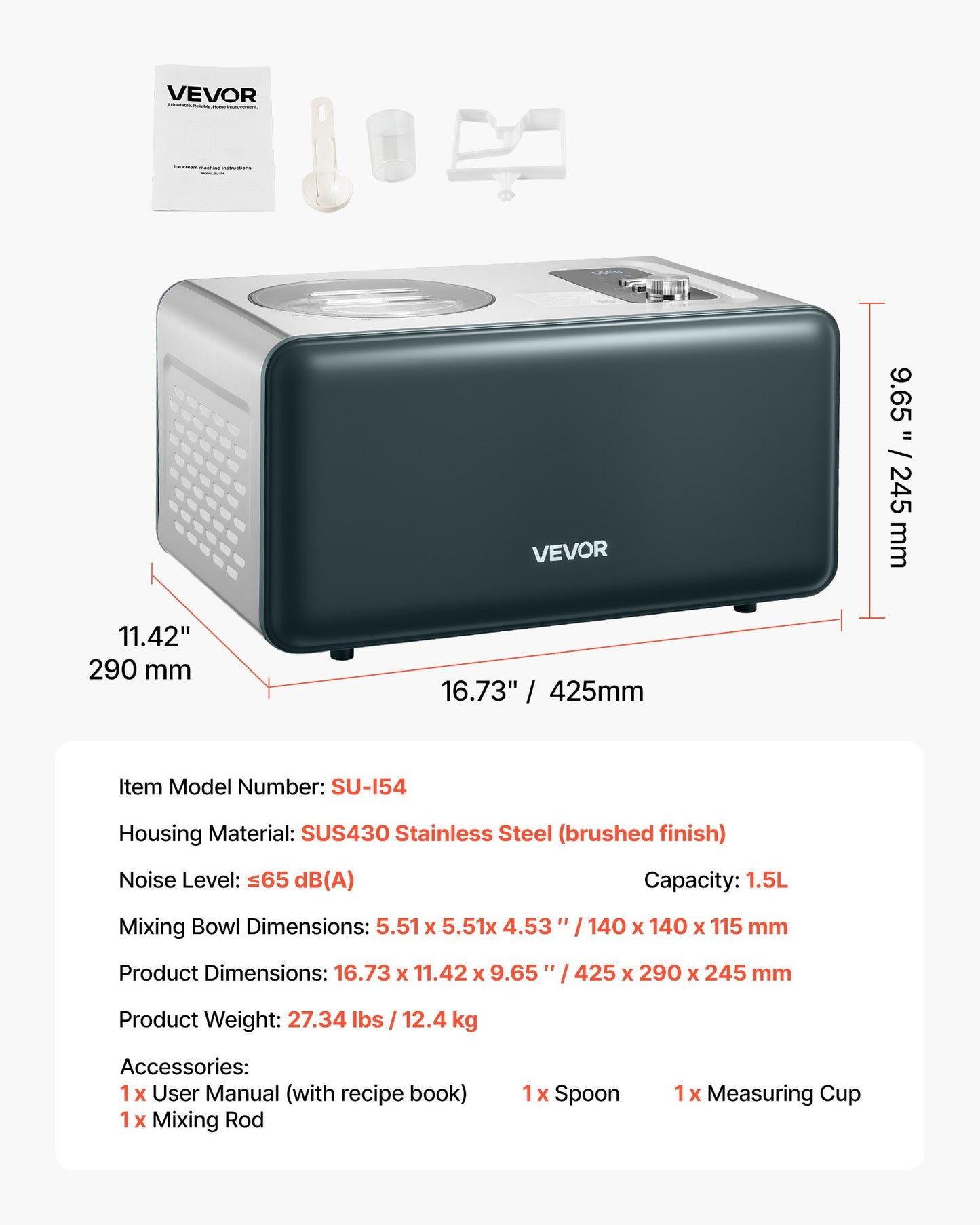 Máquina Automática de Gelados VEVOR 1.5L com Compressor