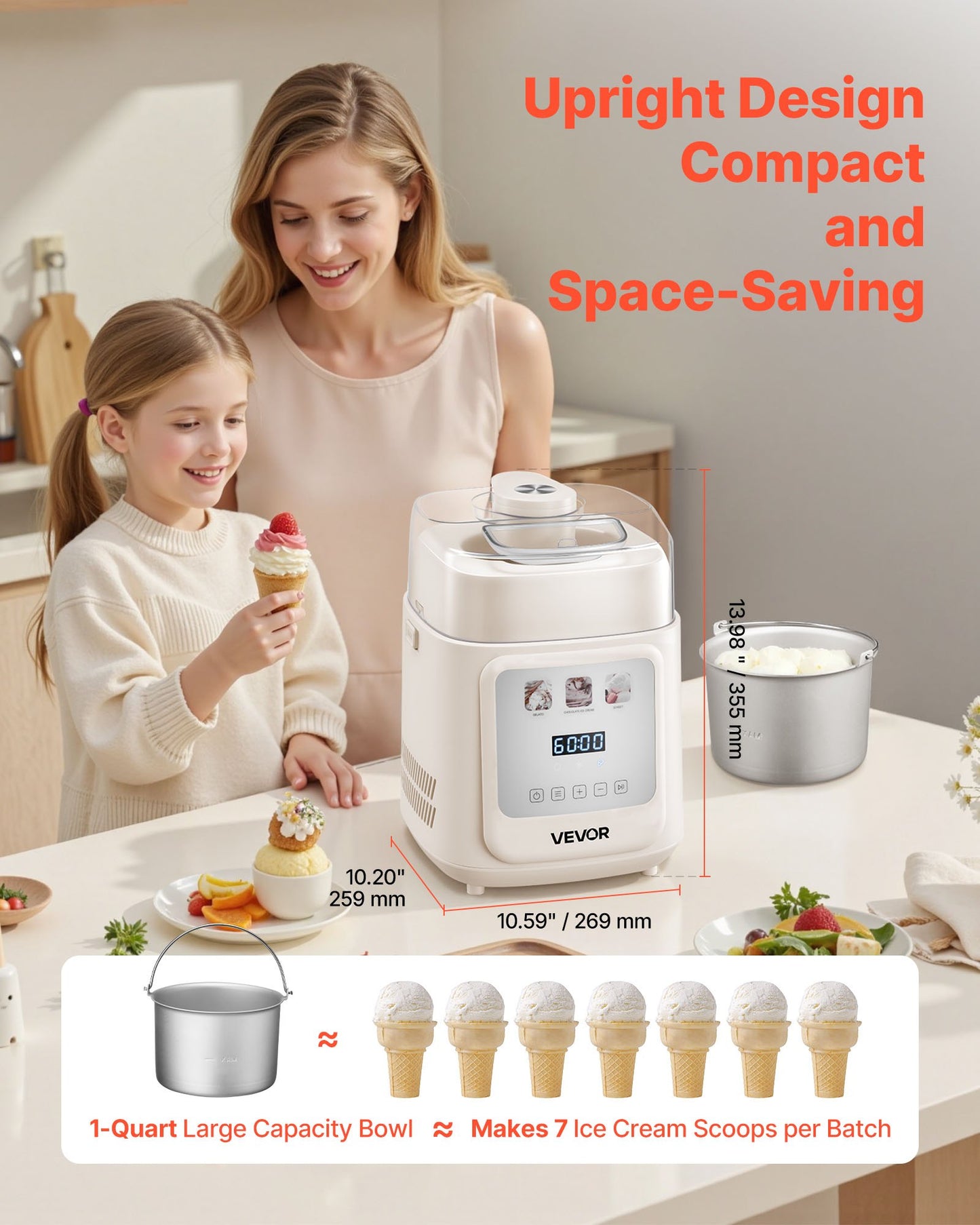 Máquina de Gelados Automática VEVOR 1L com Compressor