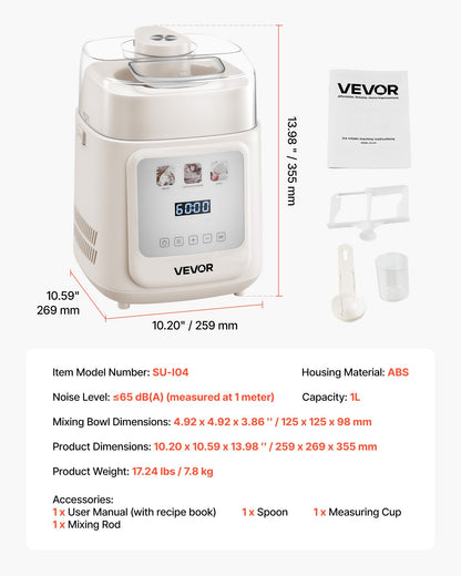 Máquina de Gelados Automática VEVOR 1L com Compressor