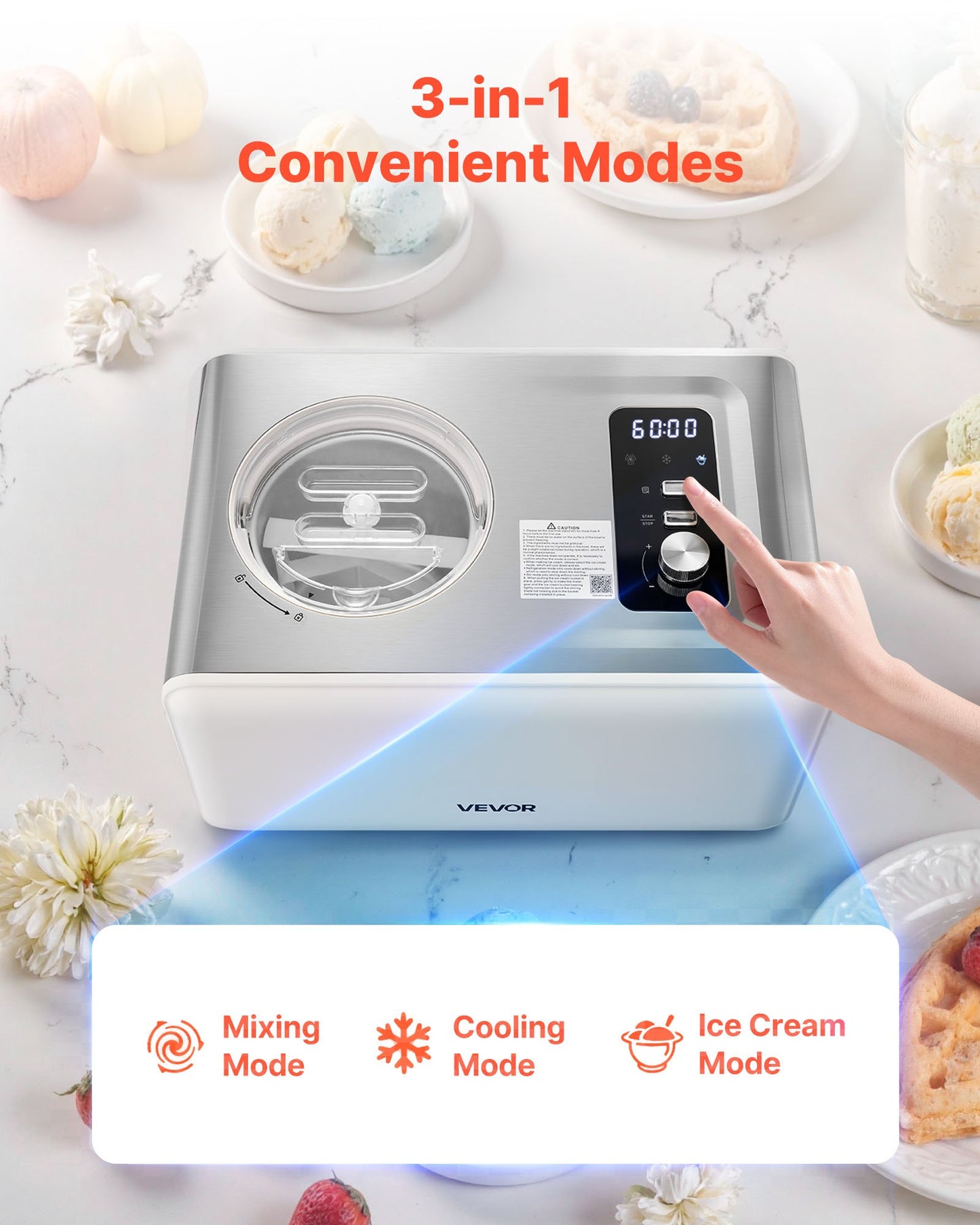Máquina de Gelados Automática VEVOR 2L com Compressor Integrado