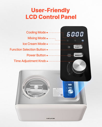 Máquina de Gelados Automática VEVOR 2L com Compressor Integrado