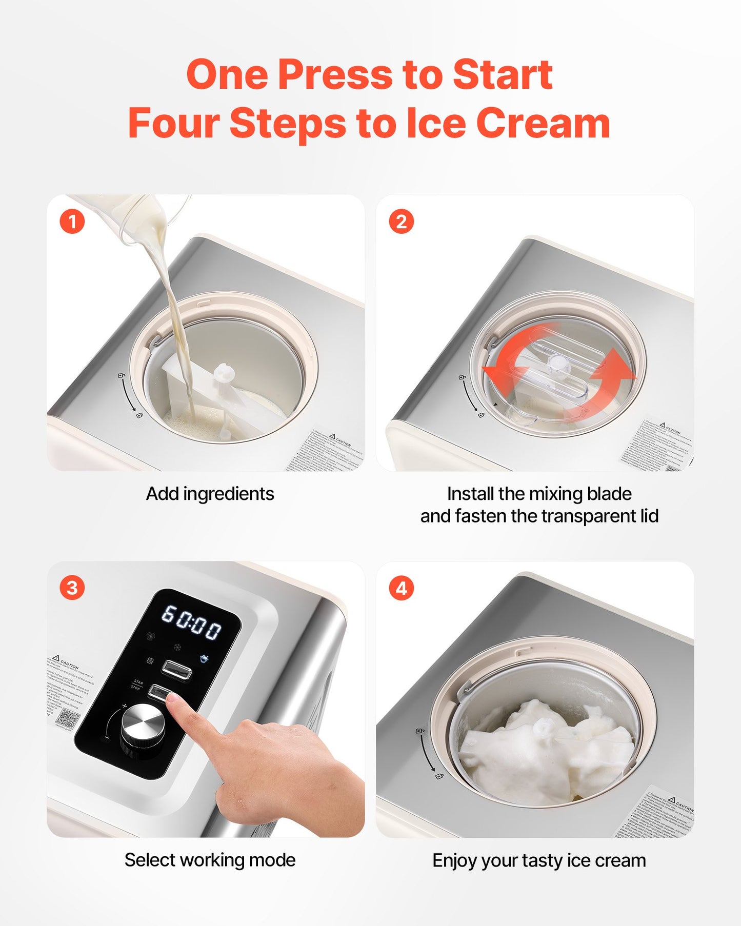Máquina de Gelados Automática VEVOR 2L com Compressor Integrado