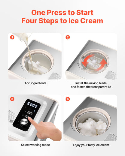 Máquina de Gelados Automática VEVOR 2L com Compressor Integrado