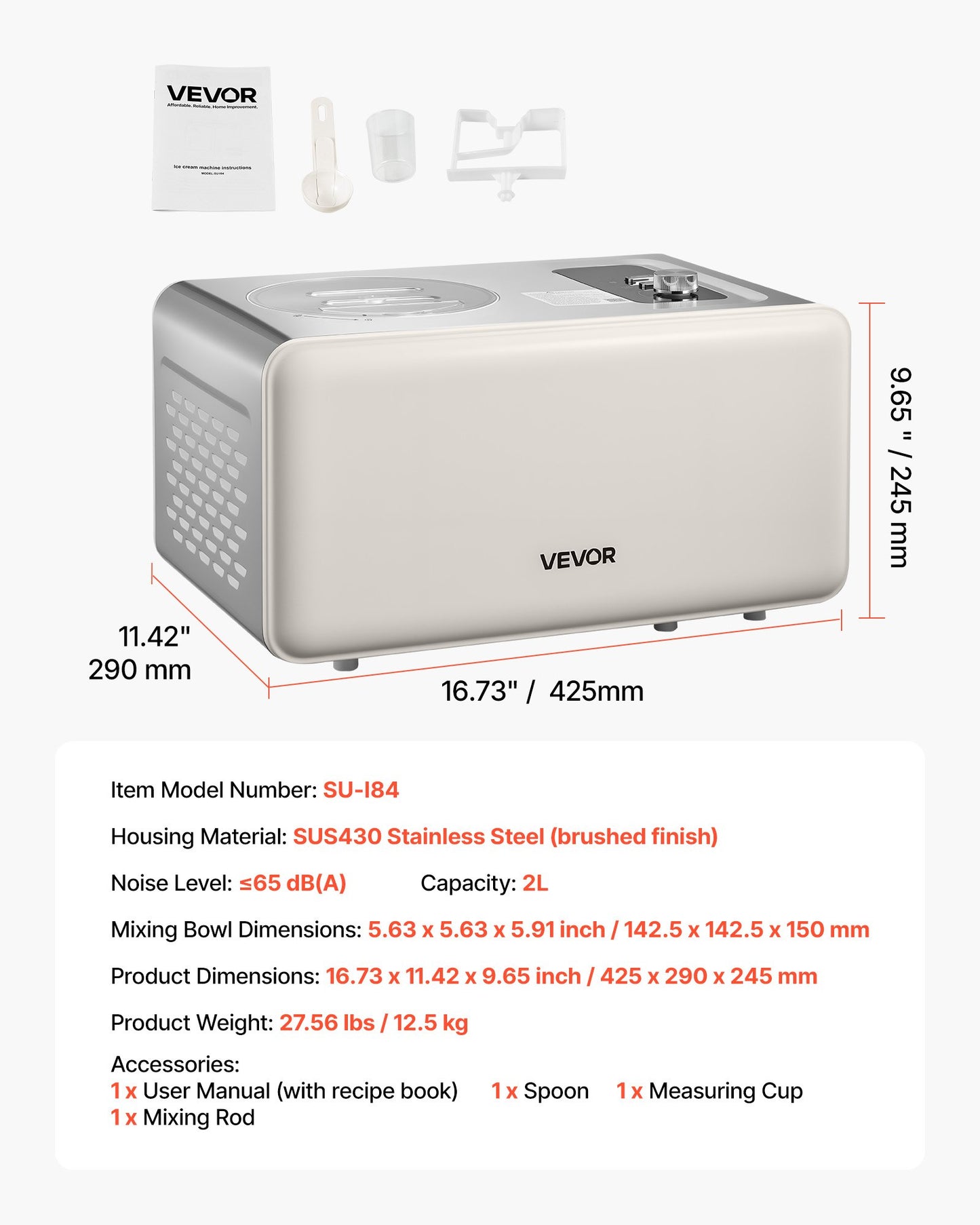 Máquina de Gelados Automática VEVOR 2L com Compressor Integrado