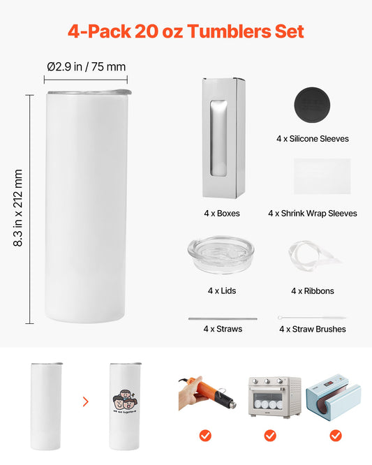 Pack 4 Copos Sublimação 591ml Aço Inoxidável