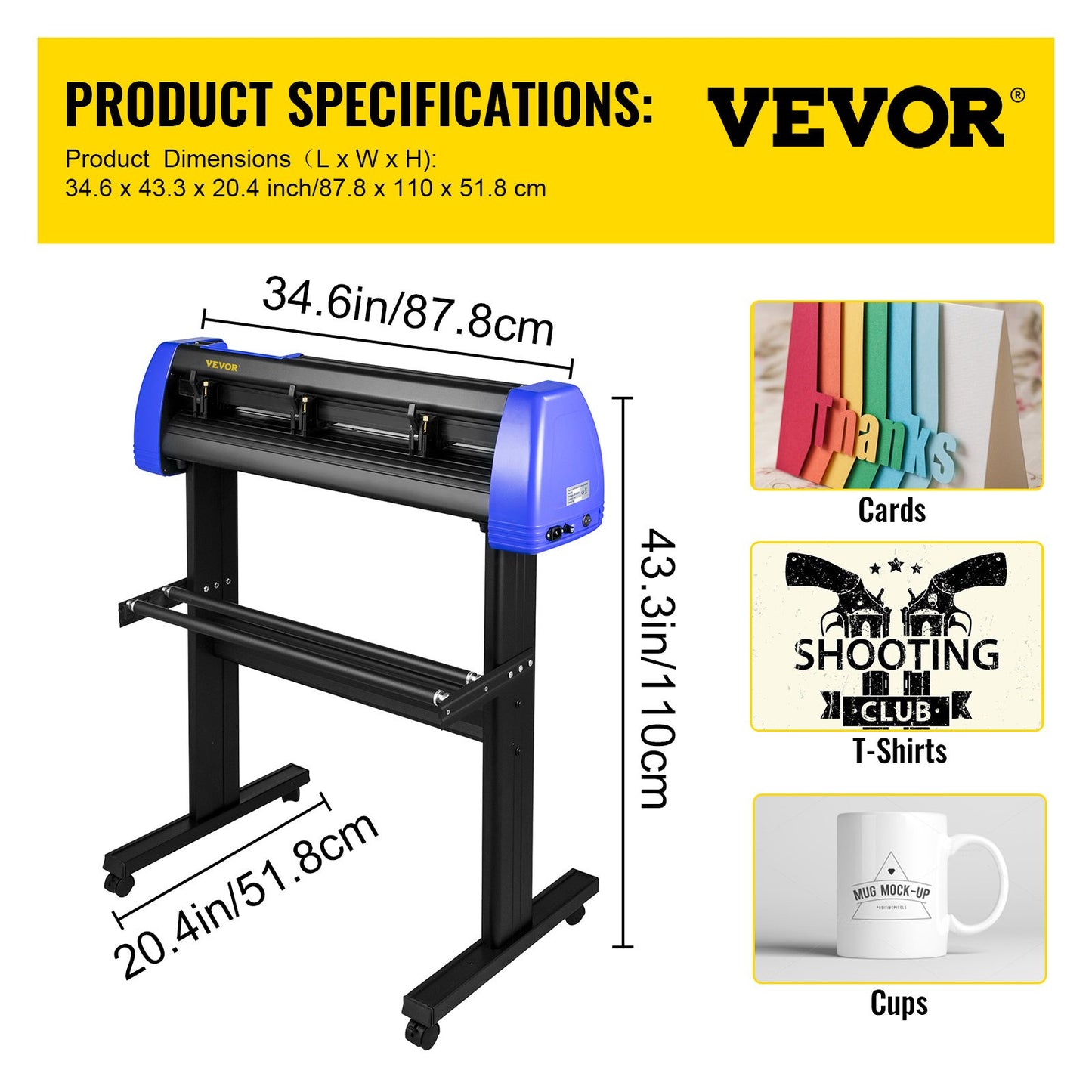 Cortadora de Vinil VEVOR 720mm com Suporte Robusto