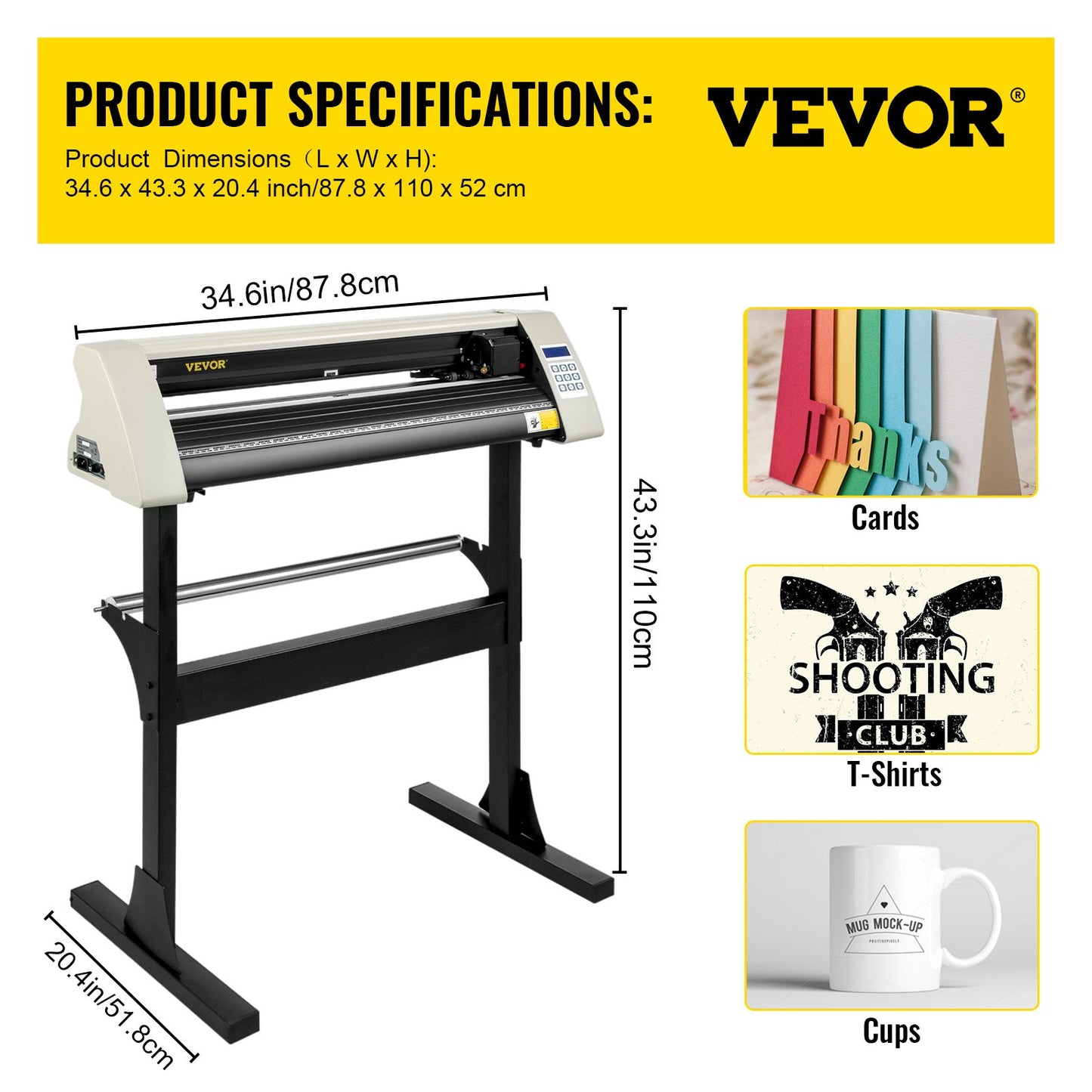 Cortadora de Vinil VEVOR 720mm com Suporte Resistente