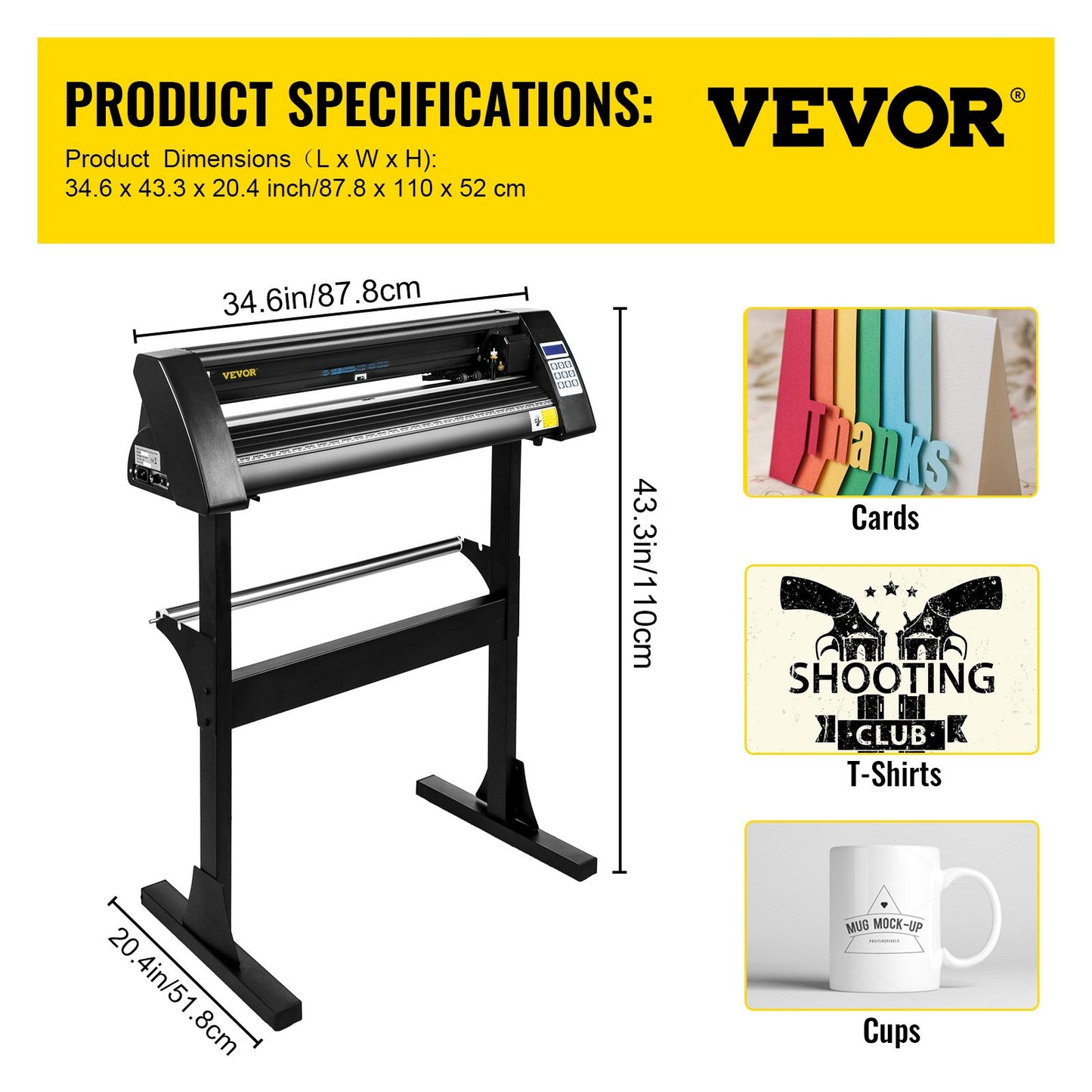 Cortadora de Vinil VEVOR 720mm com Suporte Robusto