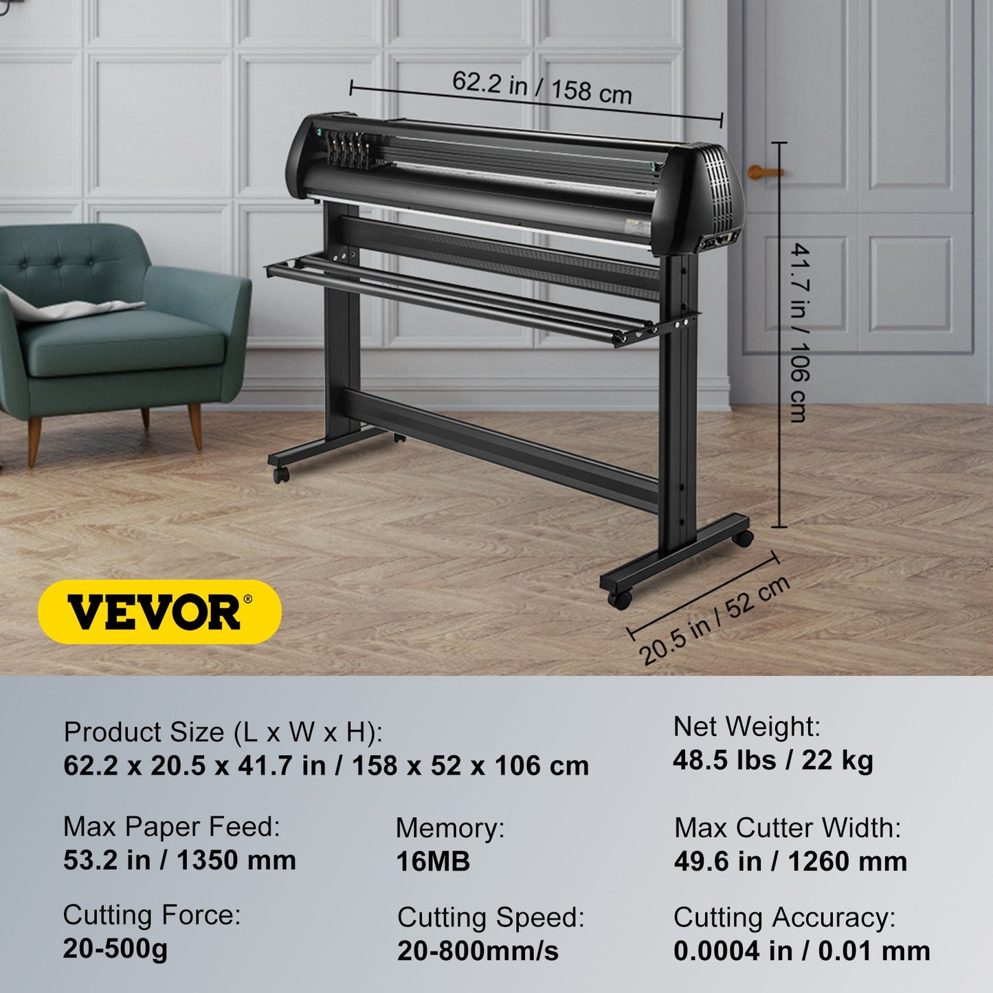 Plotter de Corte VEVOR 1350mm Alta Precisão e Velocidade Ajustável