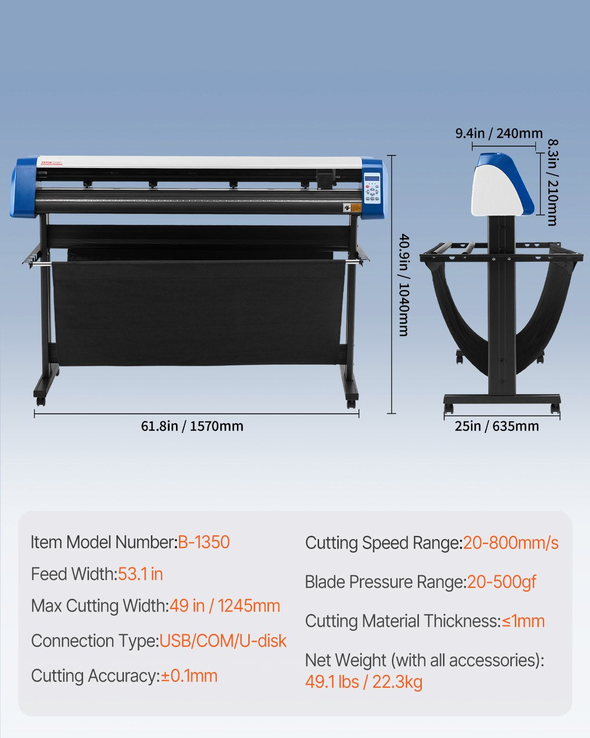 Plotter de Vinil Semi-Automático VEVOR 53 Polegadas