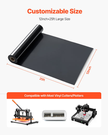 Vinil Transferência Térmica Preto Brilhante VEVOR 305x7260mm