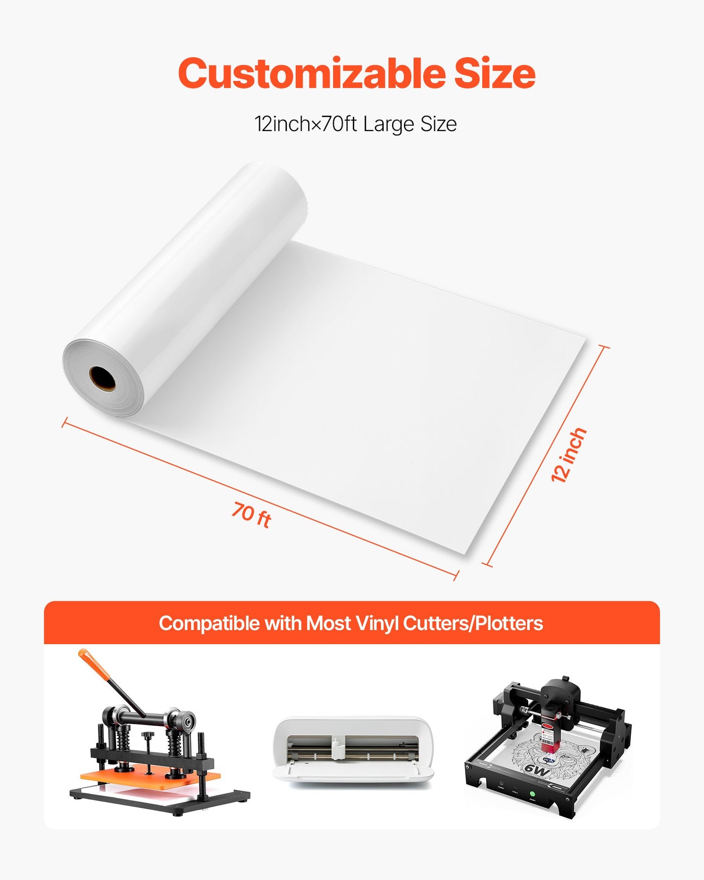 Vinil Transferível VEVOR Glossy Branco 304.8x21336mm