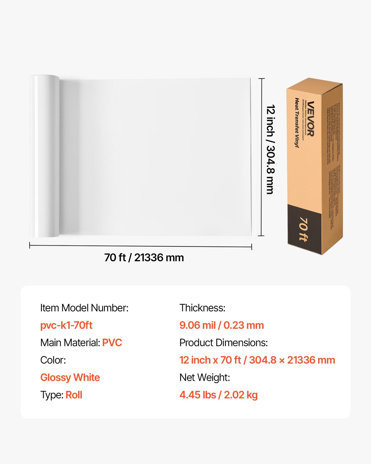 Vinil Transferível VEVOR Glossy Branco 304.8x21336mm