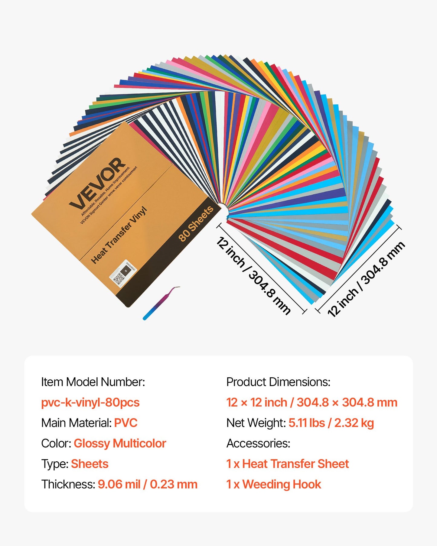 Vinil Transferível VEVOR 80 Peças Multicolor para T-shirts
