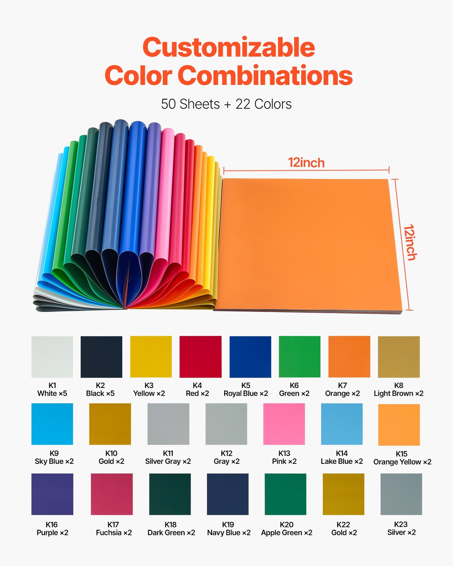 Vinil Transferência Térmica VEVOR 50 Folhas Multicolor