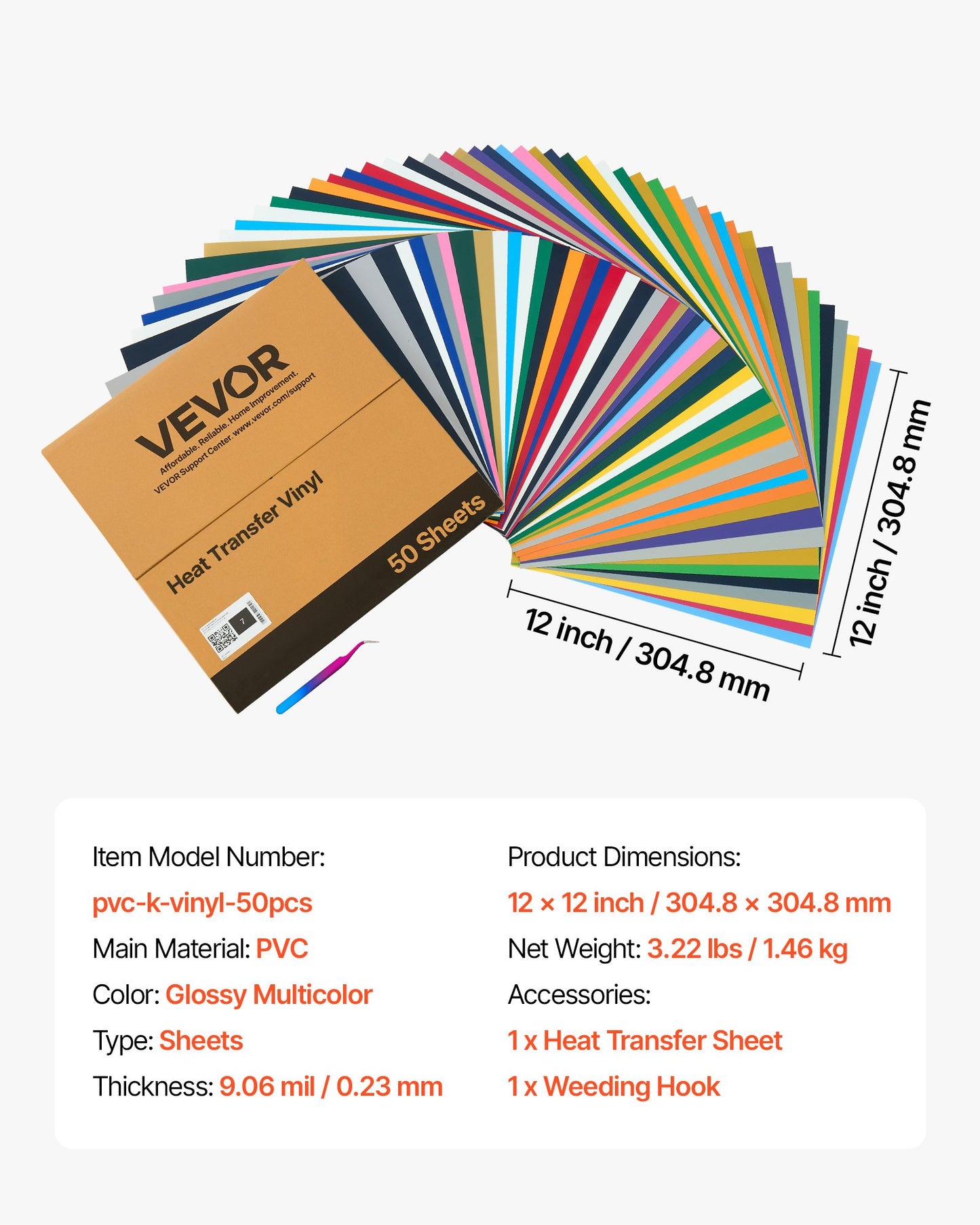 Vinil Transferência Térmica VEVOR 50 Folhas Multicolor