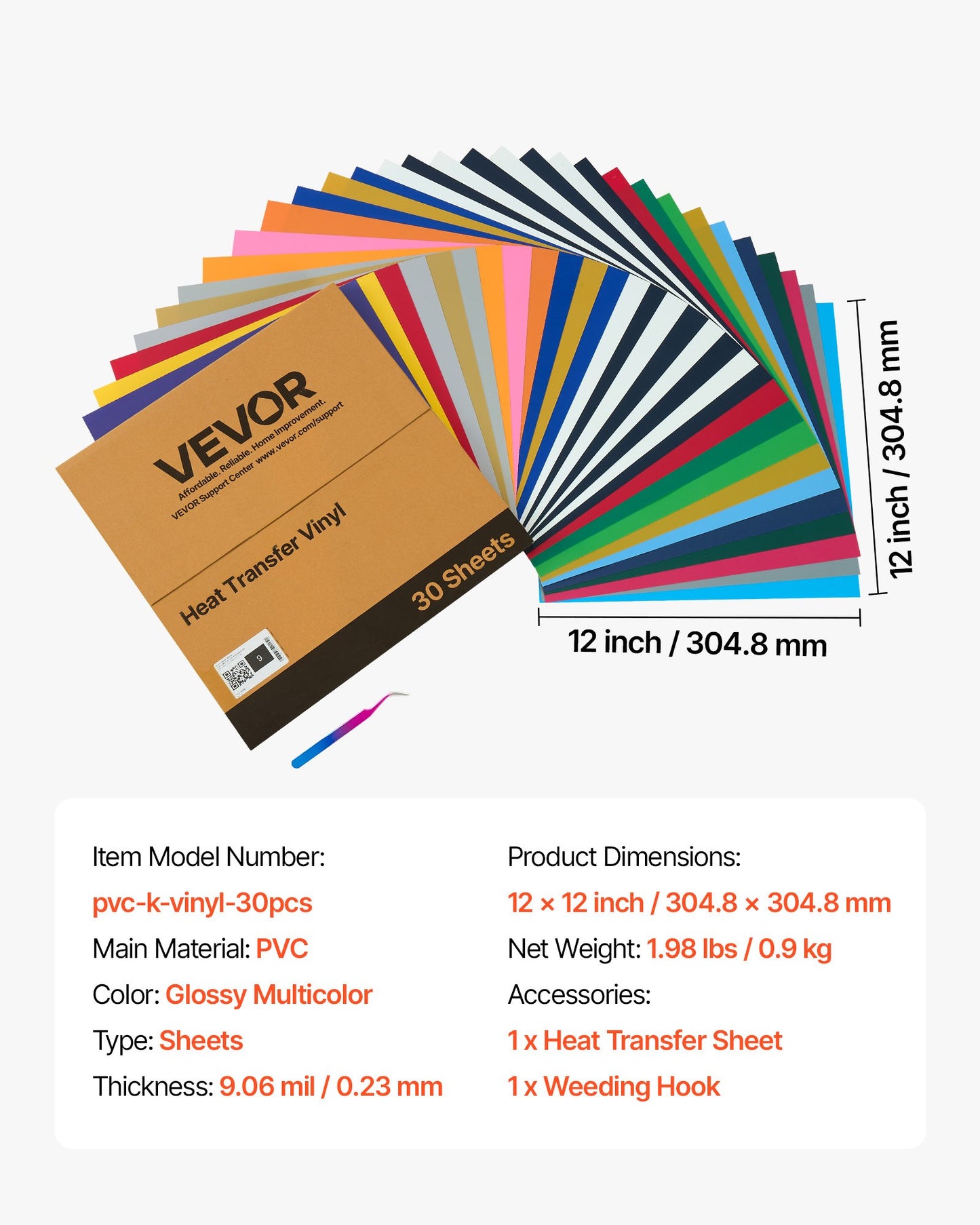 Vinil Transferível VEVOR 30 Peças Multicor para Têxteis