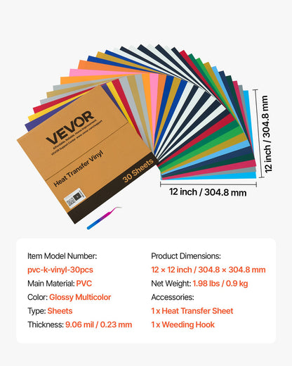 Vinil Transferível VEVOR 30 Peças Multicor para Têxteis