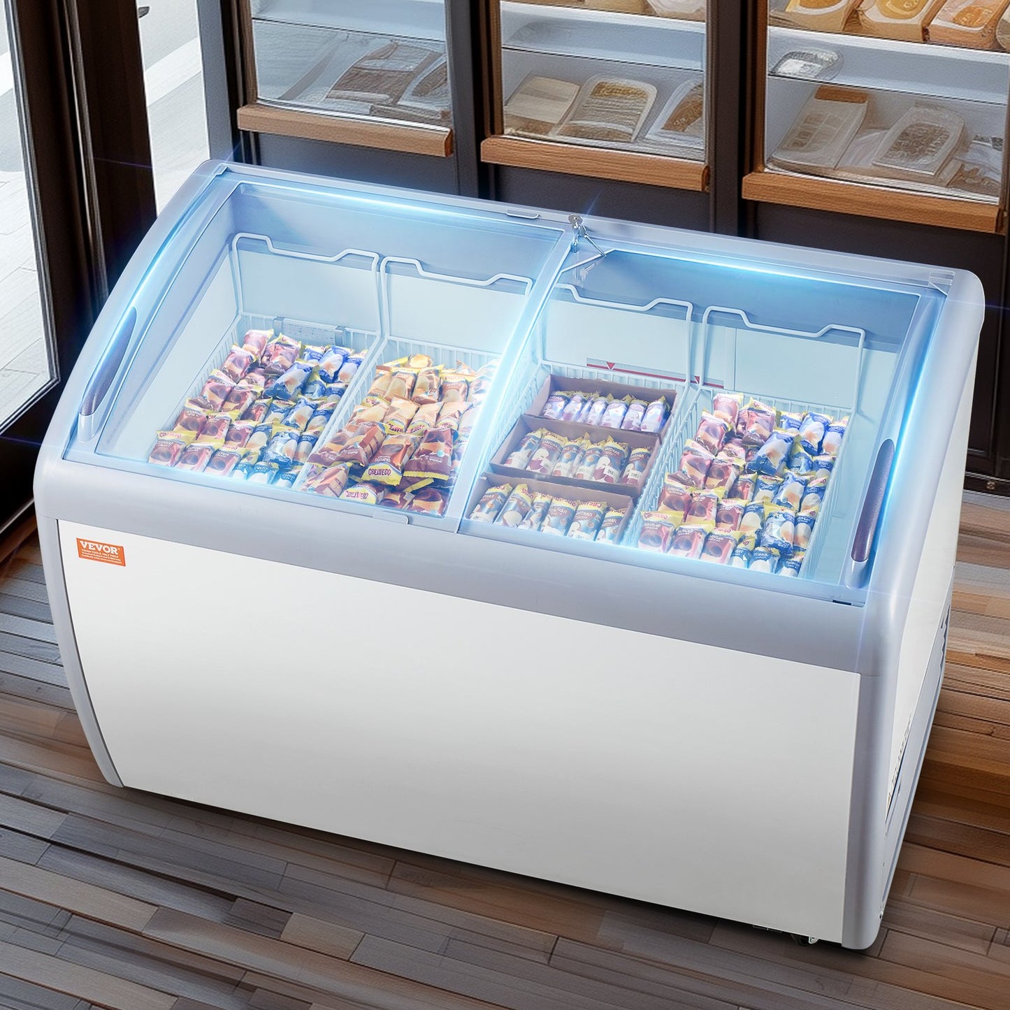 Expositor de Gelados Comercial VEVOR 362L com Tampa de Vidro