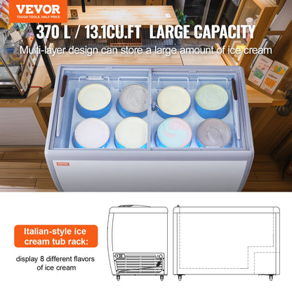 Expositor Comercial Gelados VEVOR 370L com Tampa de Vidro Móvel