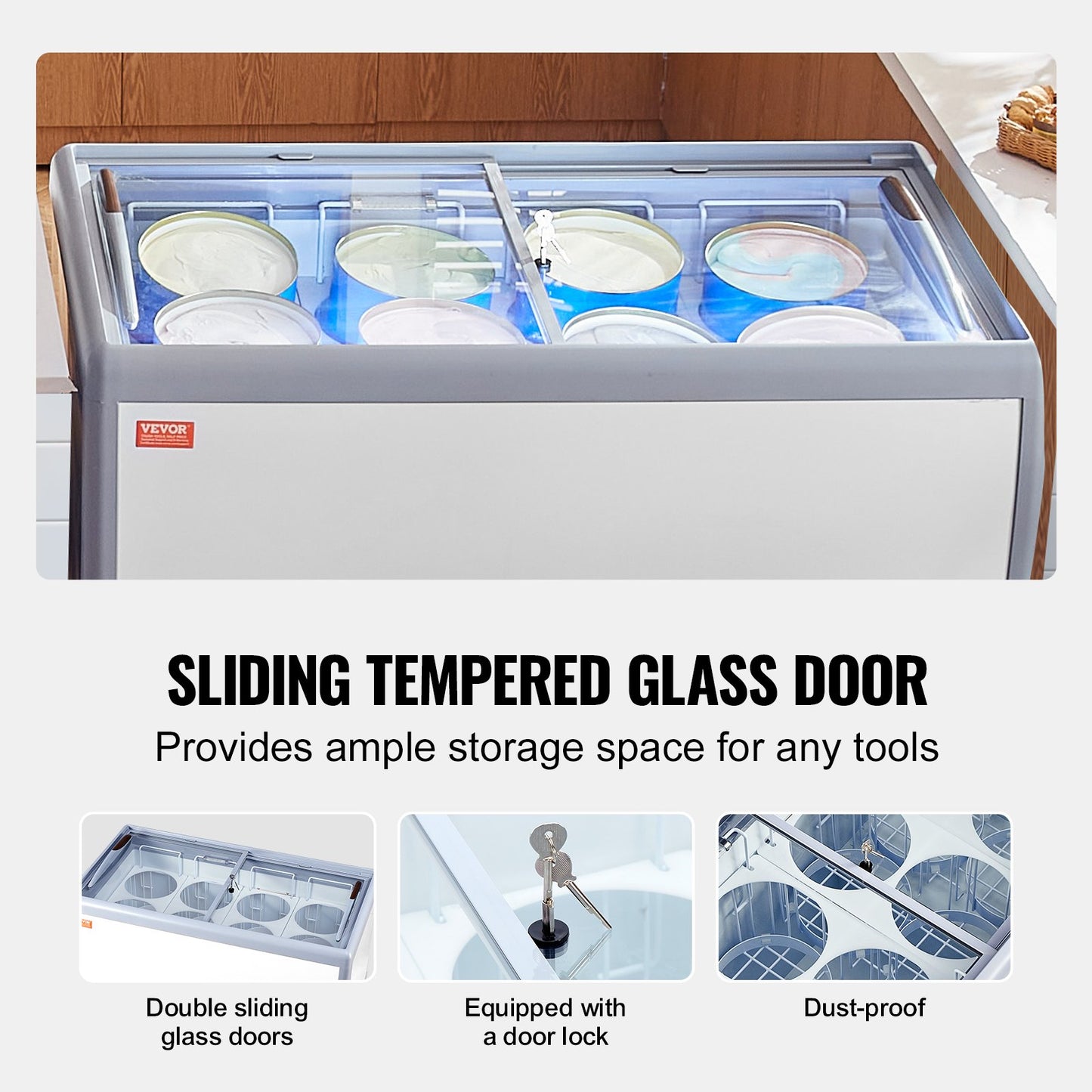 Expositor Comercial Gelados VEVOR 370L com Tampa de Vidro Móvel