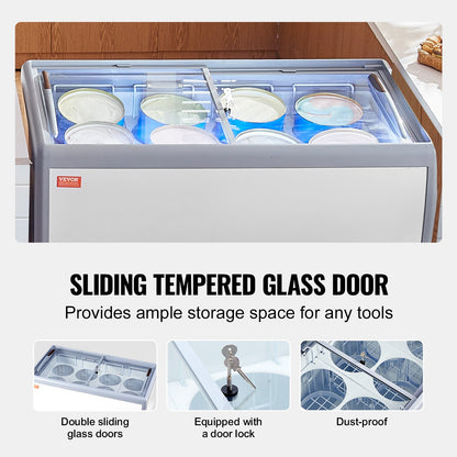 Expositor Comercial Gelados VEVOR 370L com Tampa de Vidro Móvel