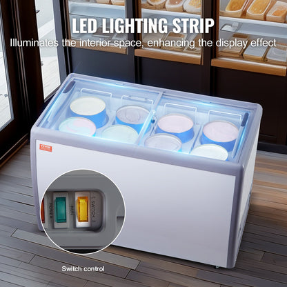 Expositor Comercial Gelados VEVOR 370L com Tampa de Vidro Móvel