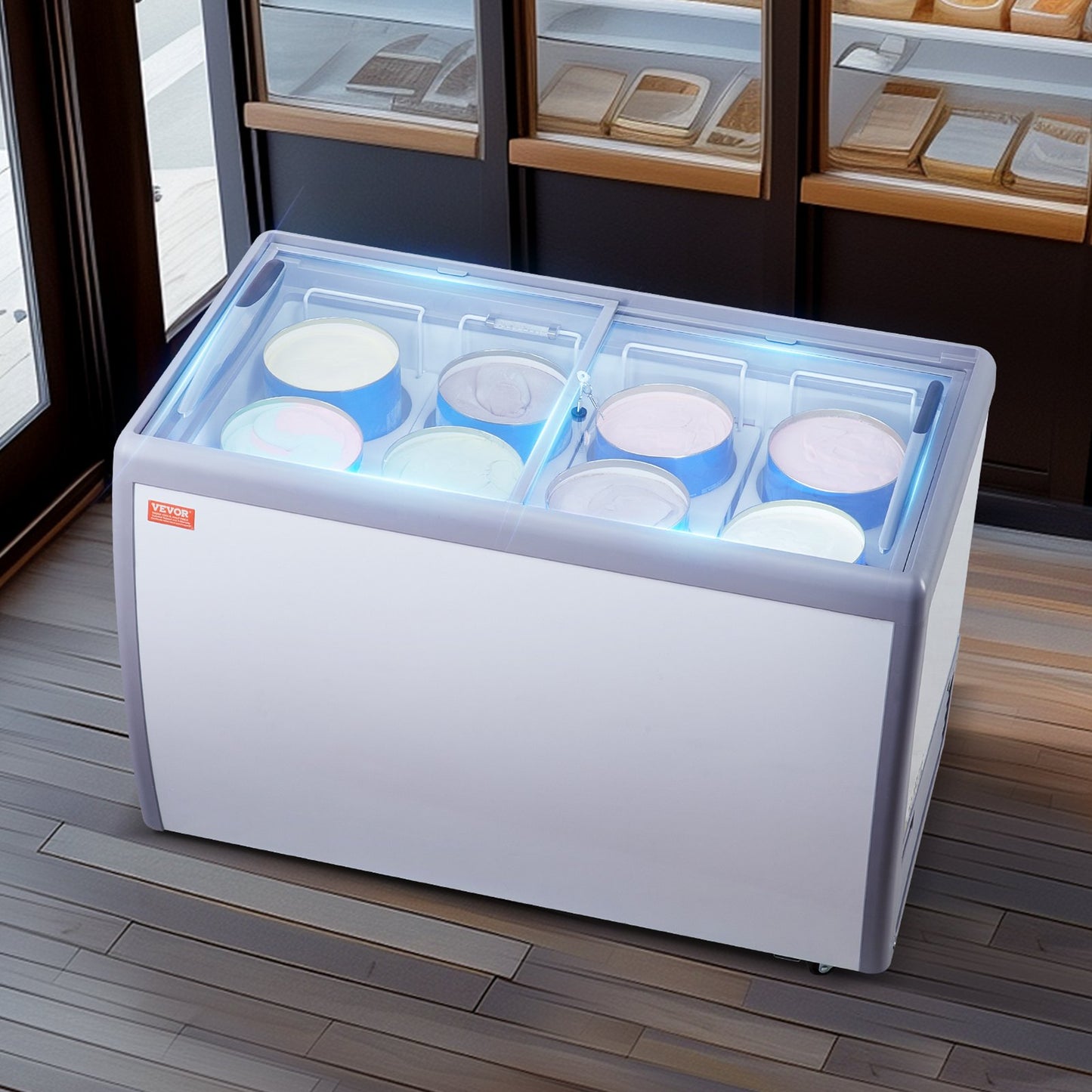 Expositor Comercial Gelados VEVOR 370L com Tampa de Vidro Móvel