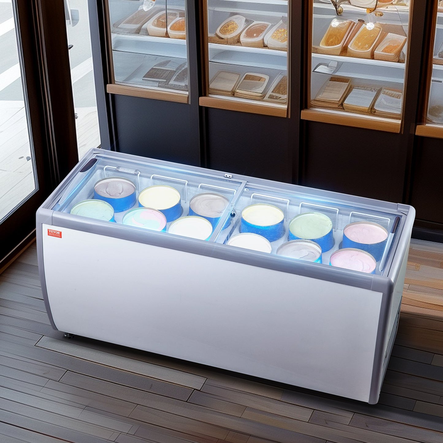 Expositor Comercial de Gelados VEVOR 567L com Tampa de Vidro