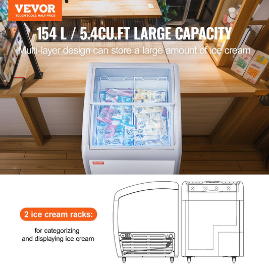 Vitrina Comercial para Gelados VEVOR 154L com Tampa de Vidro