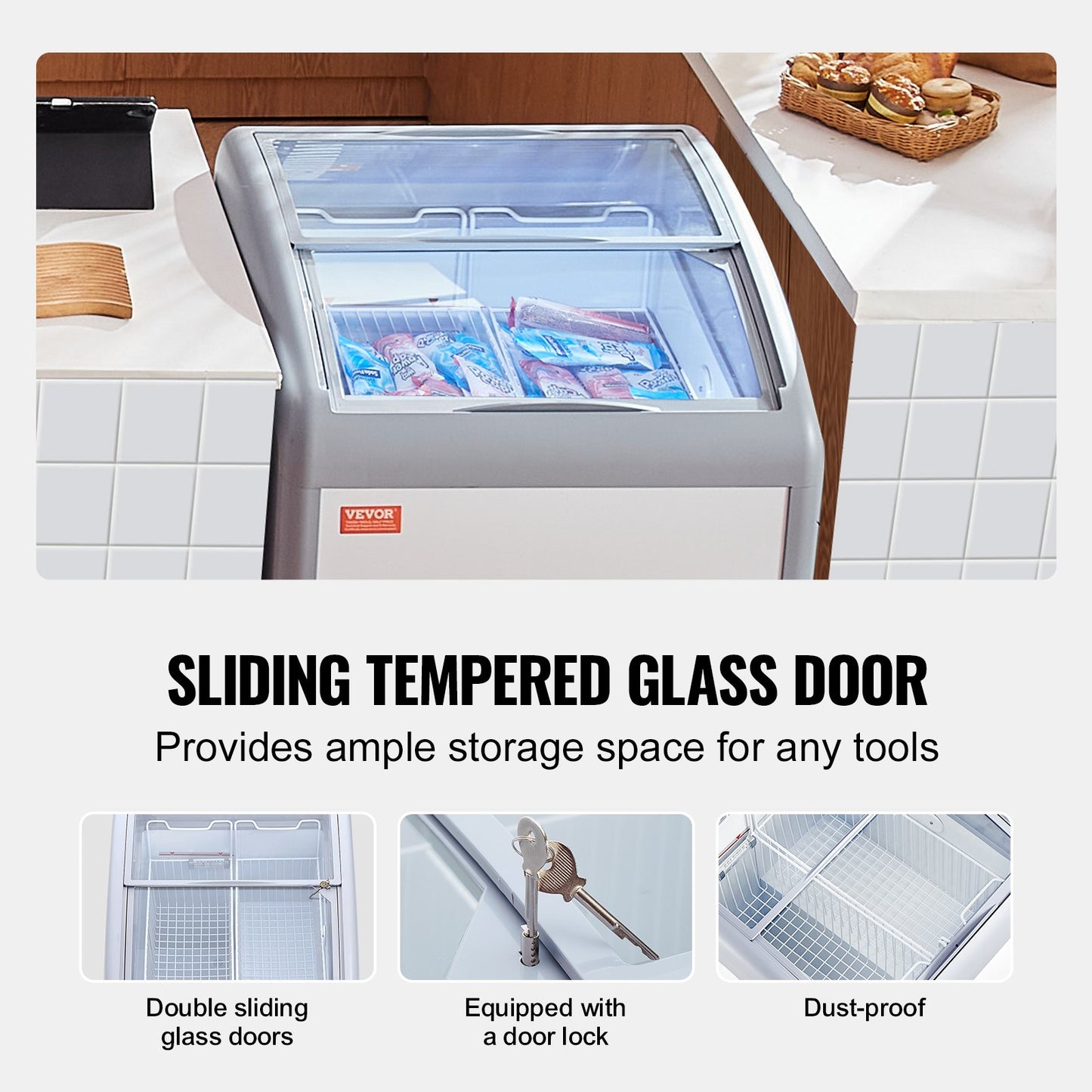 Vitrina Comercial para Gelados VEVOR 154L com Tampa de Vidro