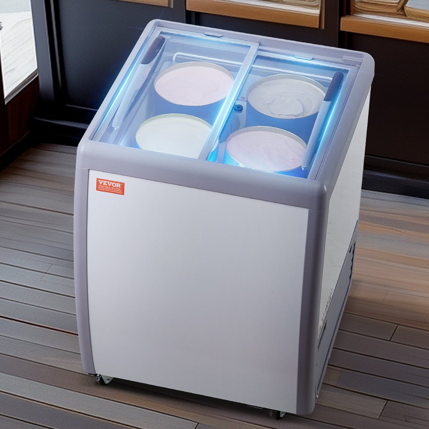 Expositor Comercial de Gelados VEVOR 158L com Tampa de Vidro
