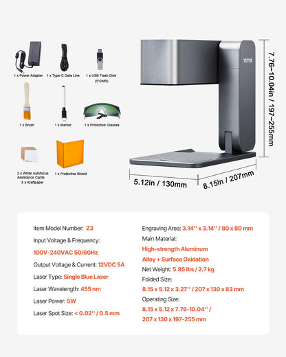 Gravador Laser Portátil VEVOR 5W Alta Velocidade