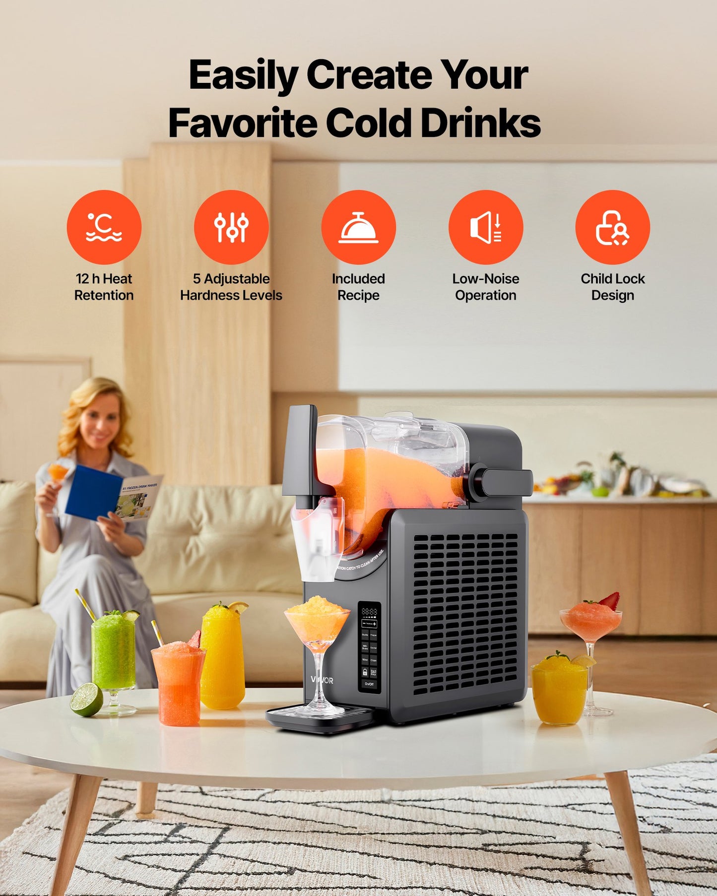 Máquina Slushy VEVOR 2.6L - Bebidas Geladas Sem Gelo