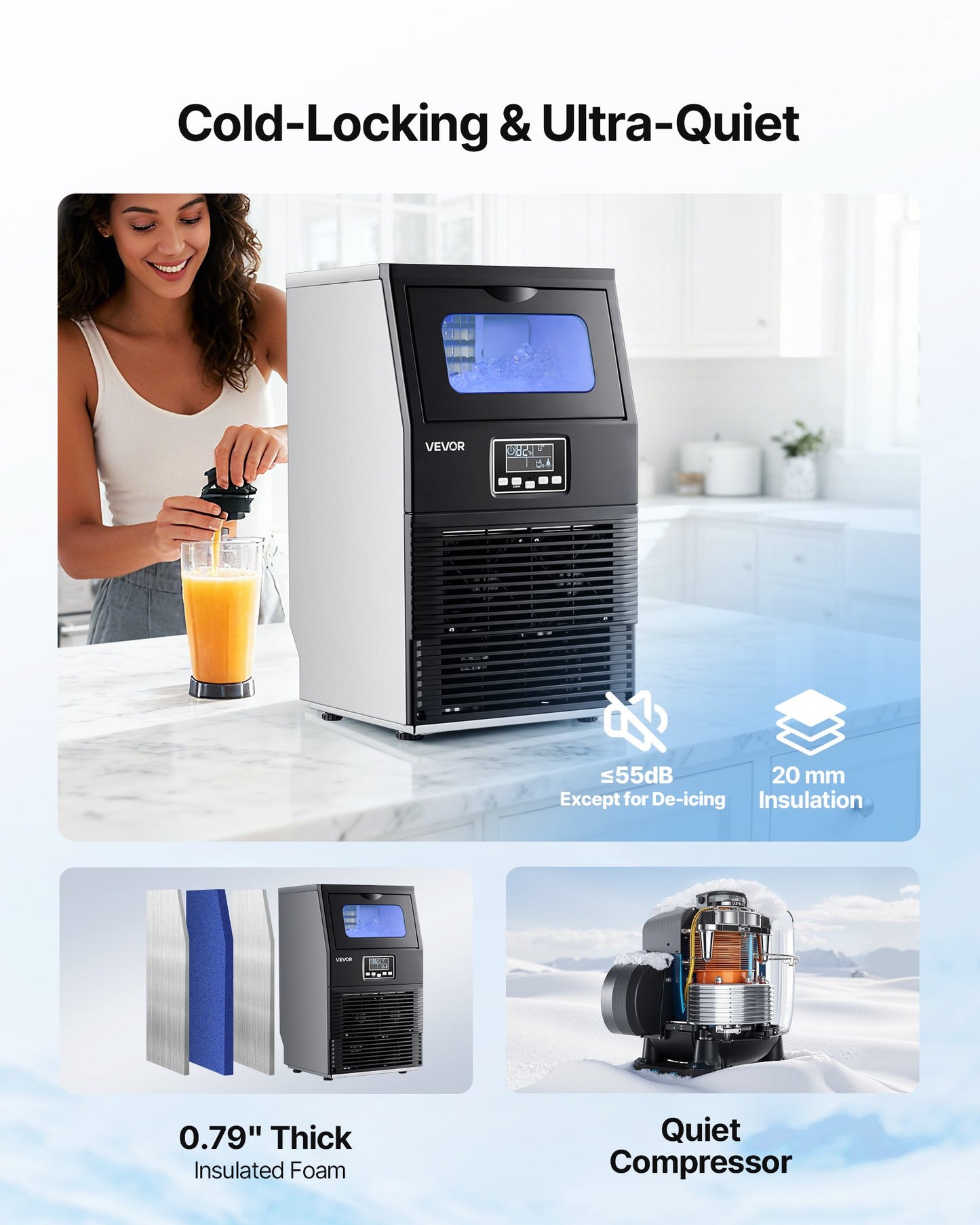 Máquina de Gelo Comercial VEVOR 36kg/24h com Armazenagem