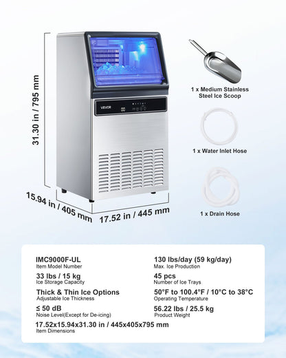 Máquina de Gelo Comercial VEVOR 59kg/24H com Armazenamento 15kg