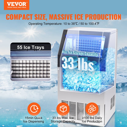 Máquina de Gelo Comercial VEVOR 100lbs/24H Rápida