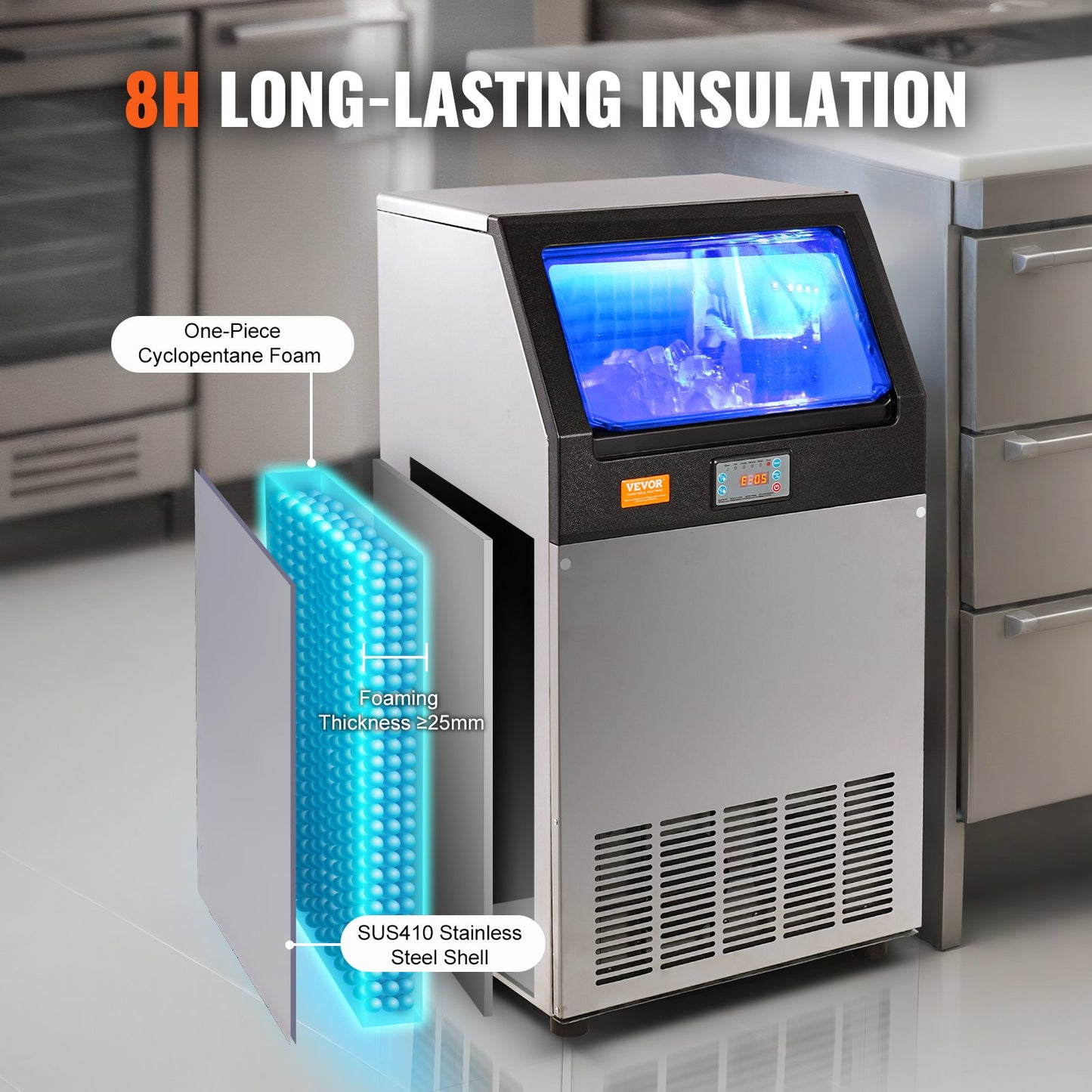 Máquina de Gelo Comercial VEVOR 100lbs/24H Rápida